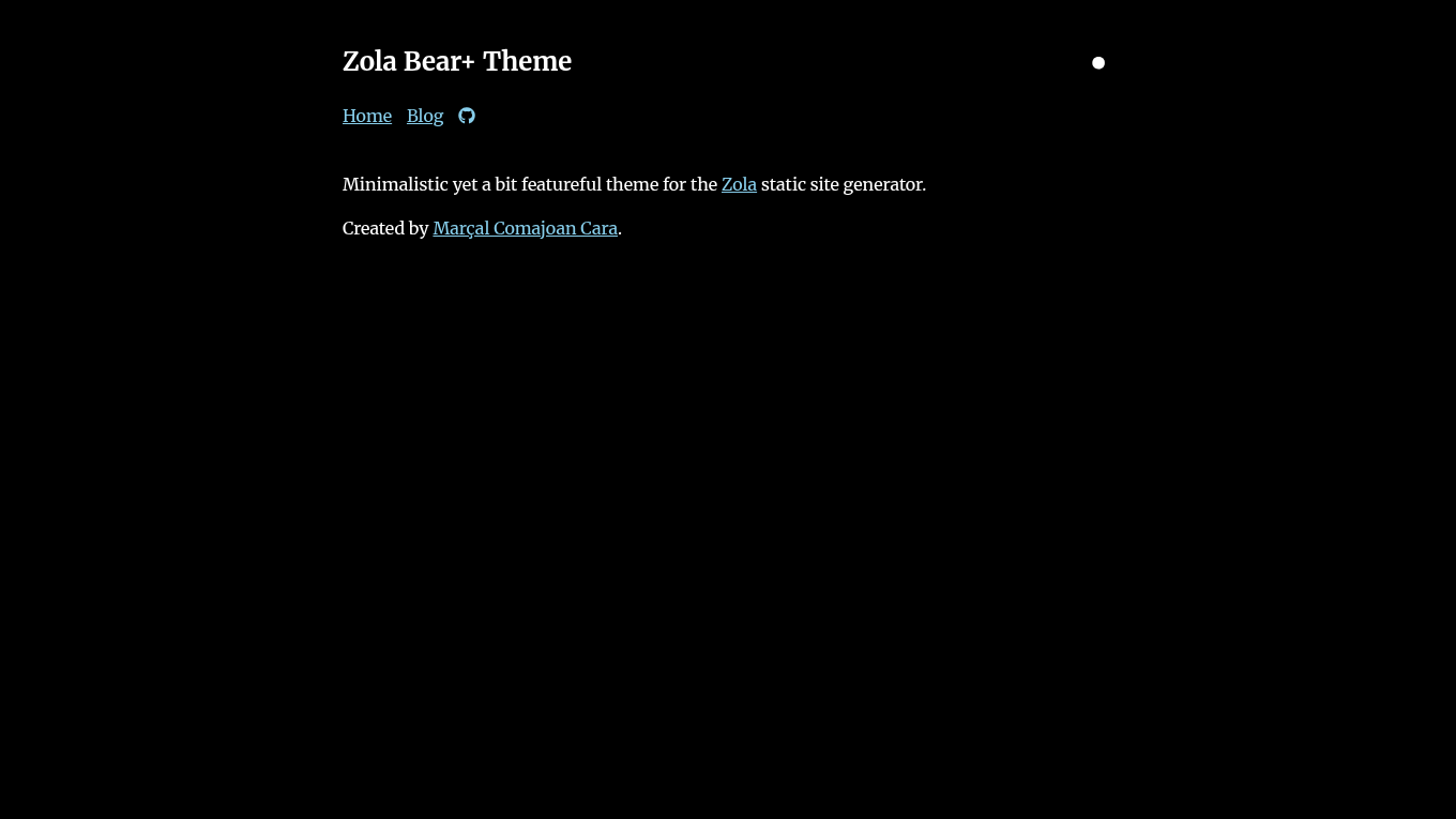 Dark mode screenshot of Bear+ Zola theme demo website