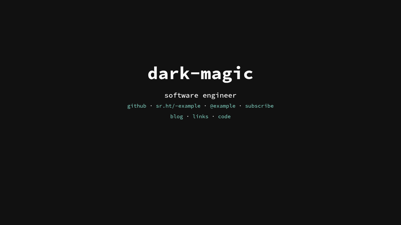 Dark mode screenshot of dark-magic Zola theme demo website