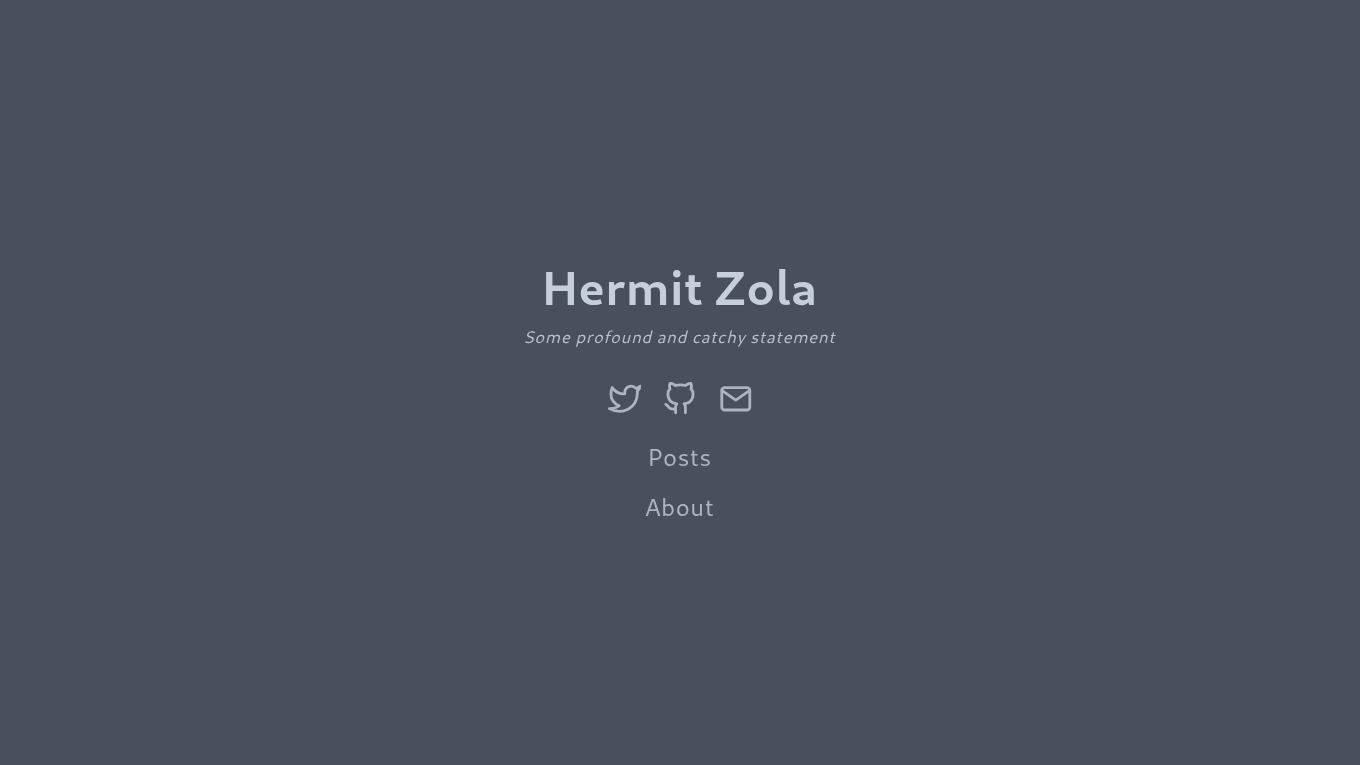 Dark mode screenshot of Hermit_Zola Zola theme demo website