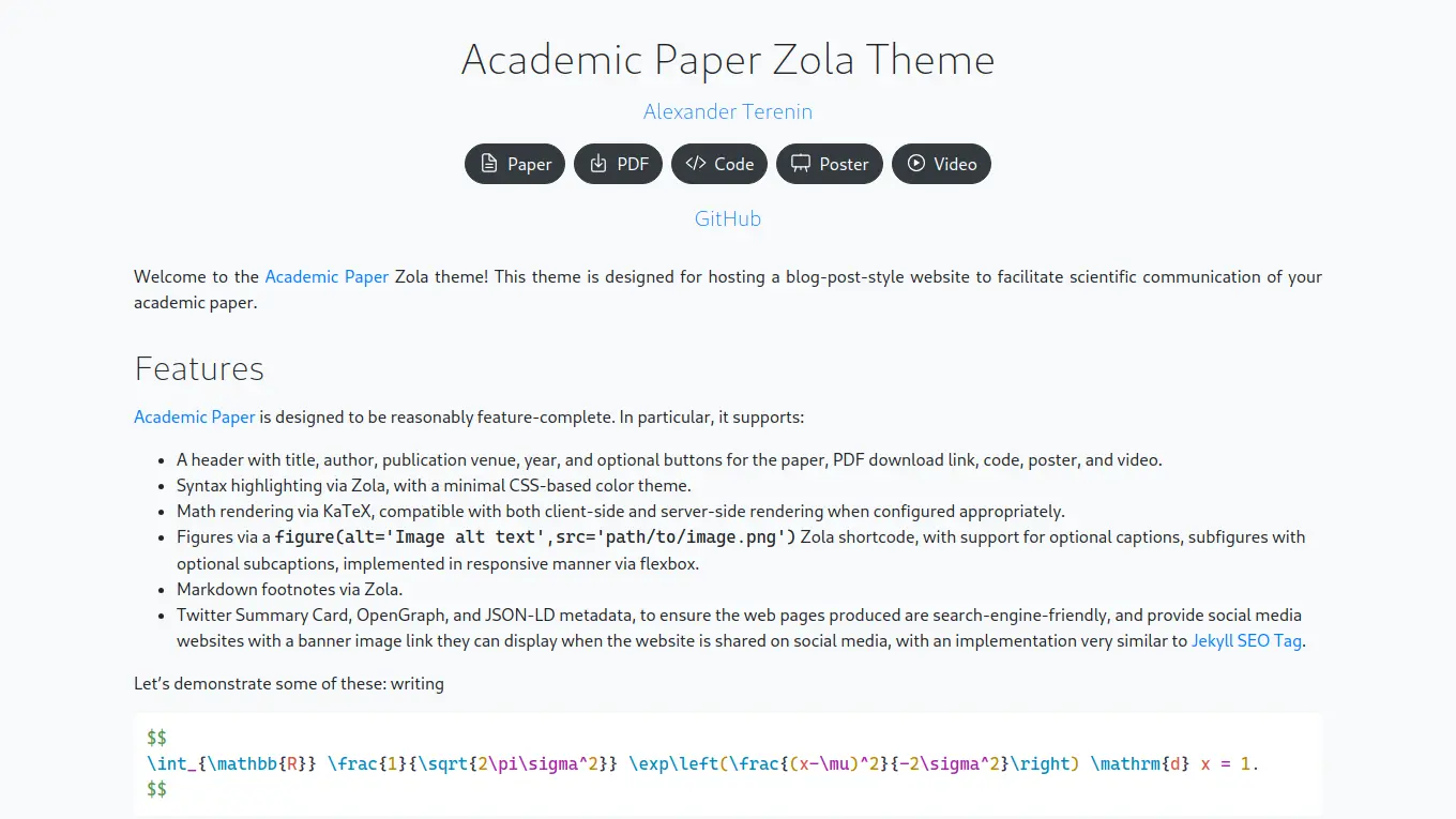 Screenshot of the Academic Paper theme