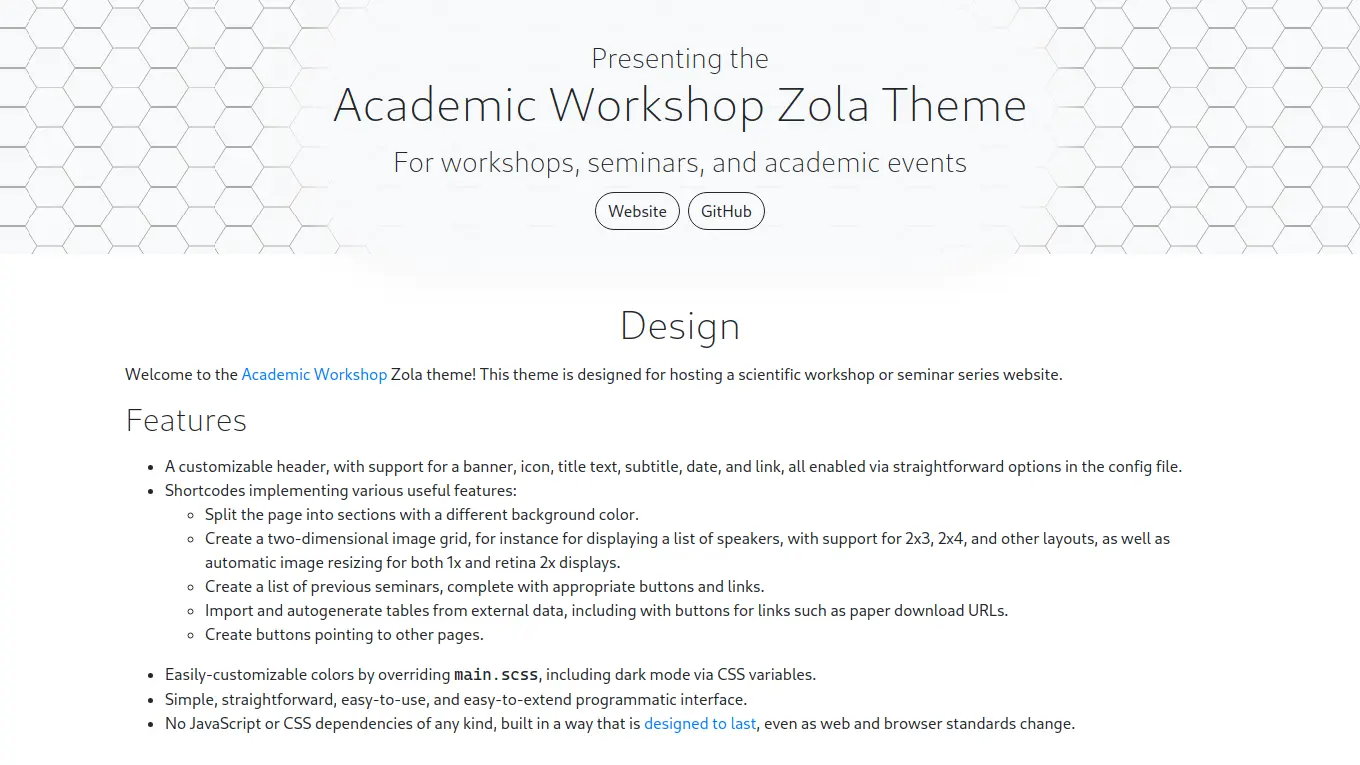 Screenshot of the Academic Workshop theme