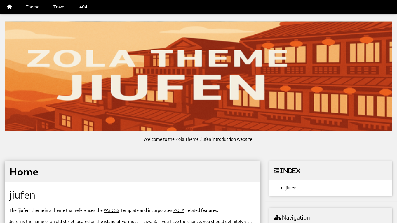 Light mode screenshot of jiufen Zola theme demo website