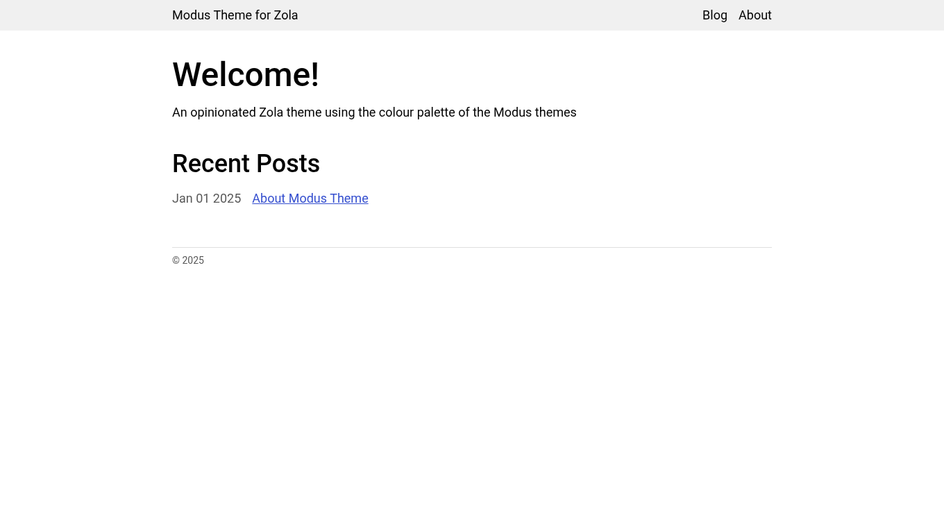 Light mode screenshot of modus Zola theme demo website