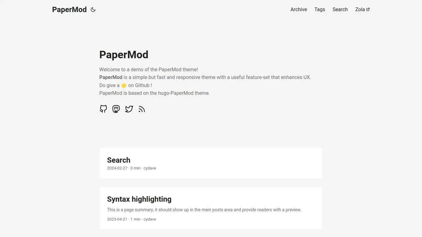 Screenshot of the PaperMod theme