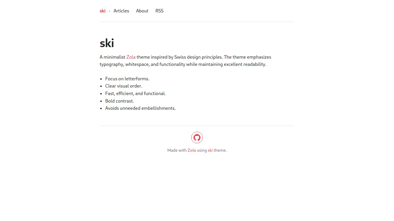 Screenshot of the ski theme