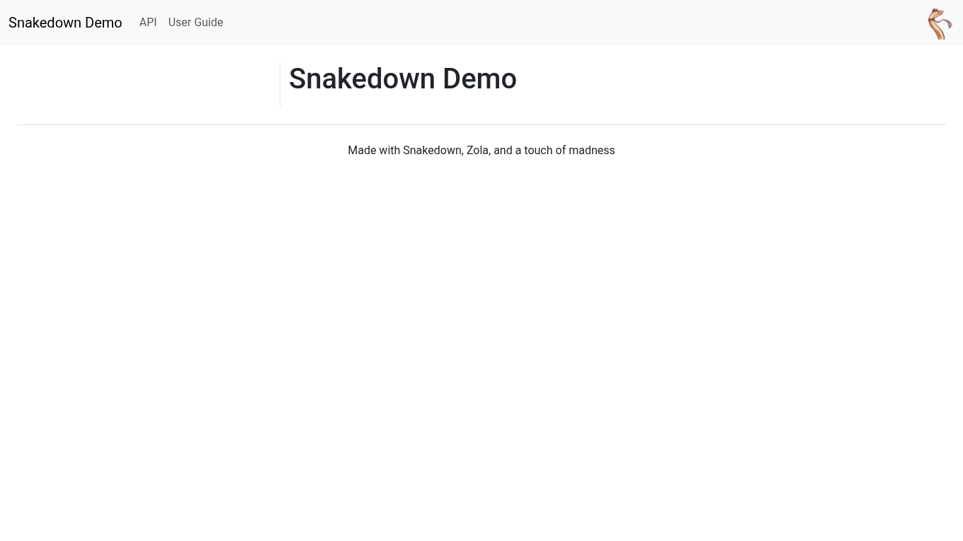 Light mode screenshot of Snakedown Zola theme demo website