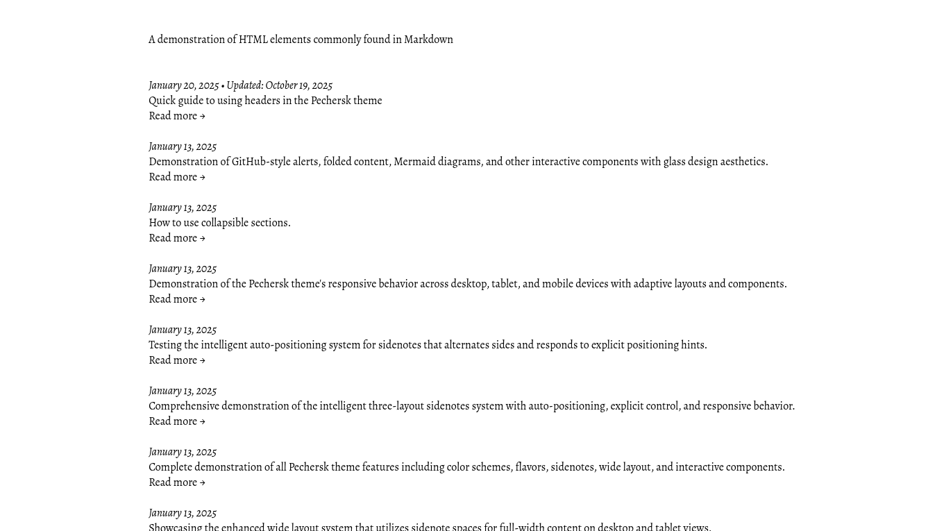 Light mode screenshot of pechersk Zola theme demo website