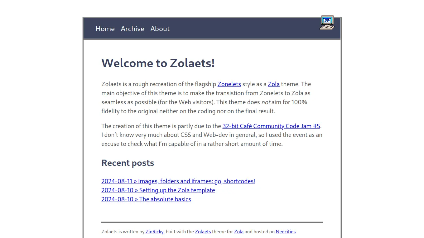 Screenshot of the Zolaets theme